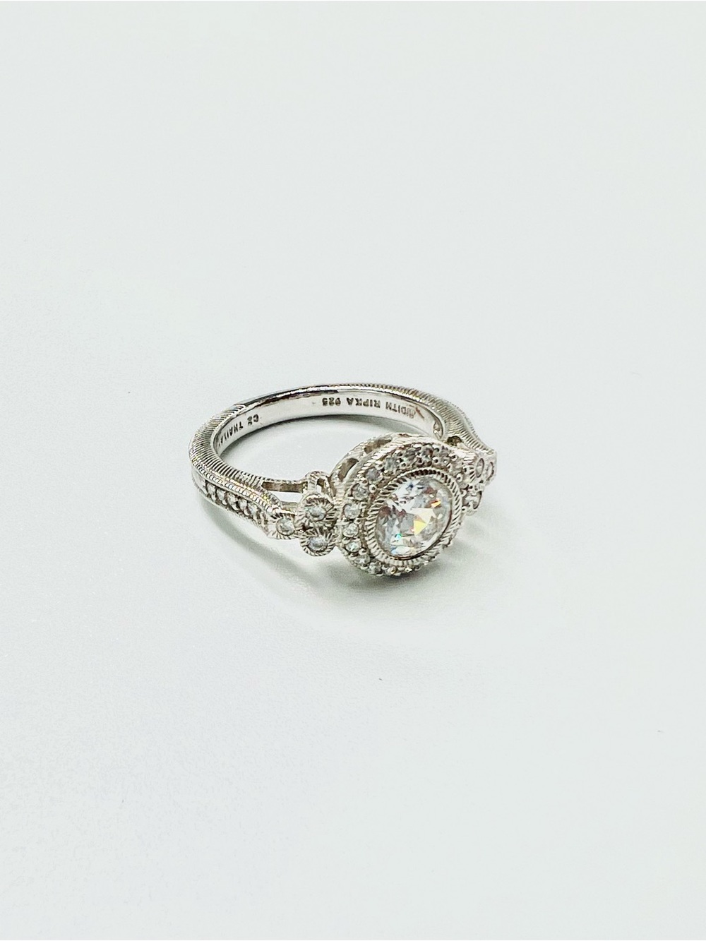 Judith Ripka Sterling Silver Halo Ring EUC